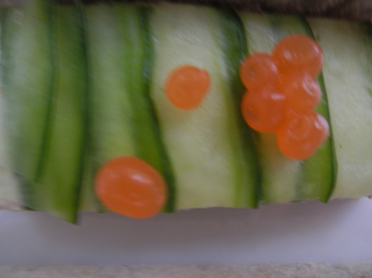Cucumber sandwich with Salmon Roe